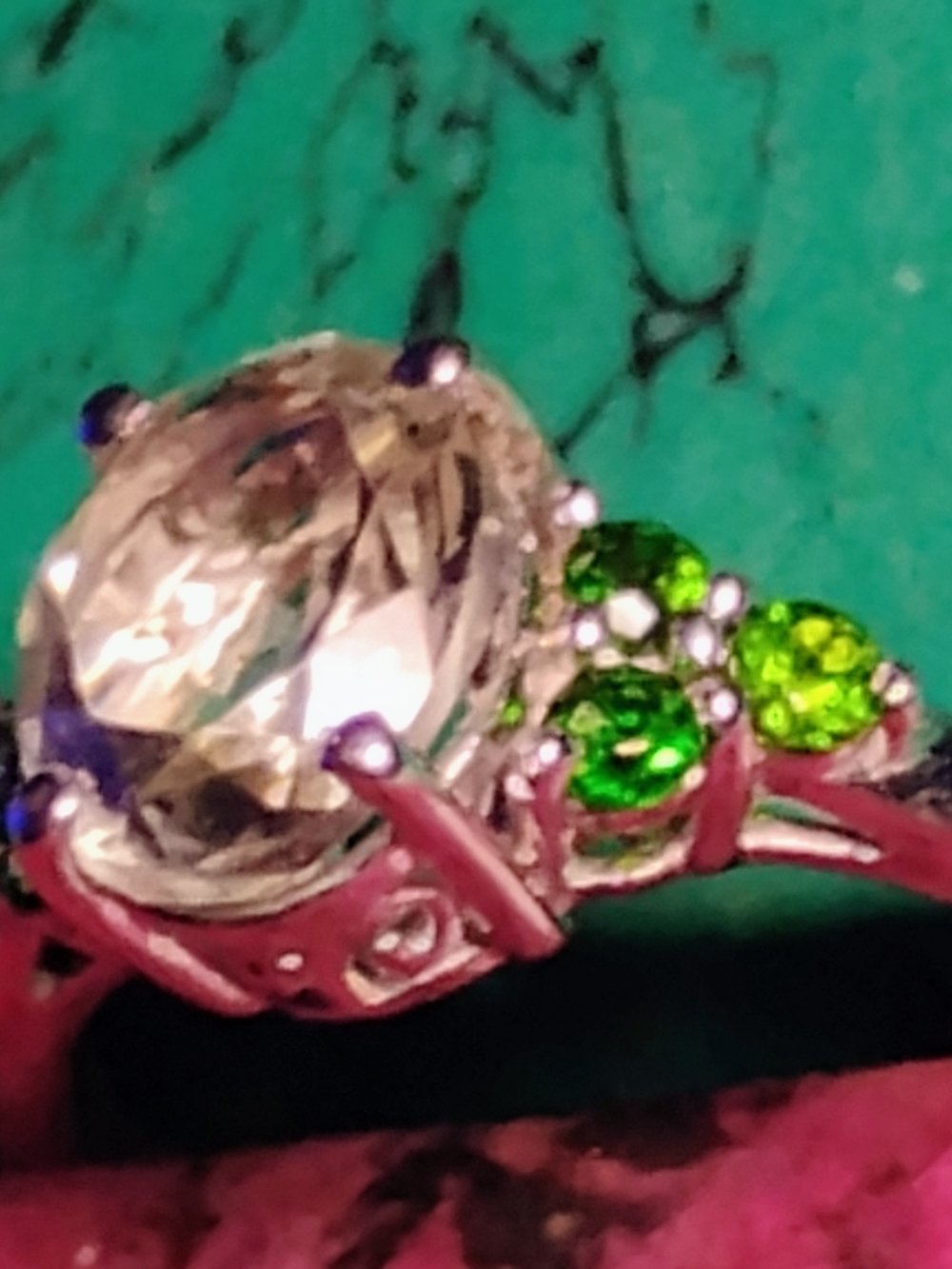CHROME DIOPSIDE & MONTEZUMA PRASIOLITE-BRAZIL STERLING SILVER. GEMSTONE RING. 10